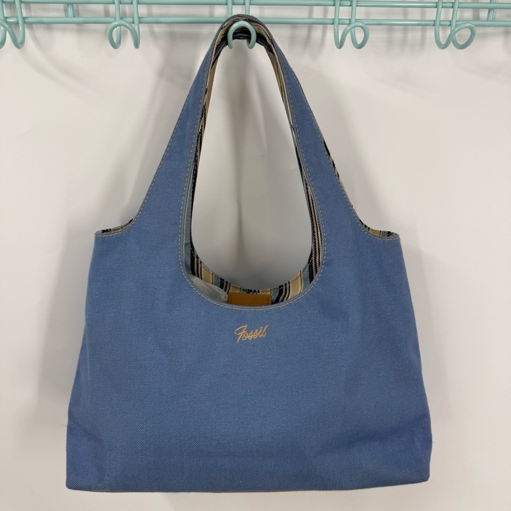 Fossil Blue denim Tote Bag with Handles